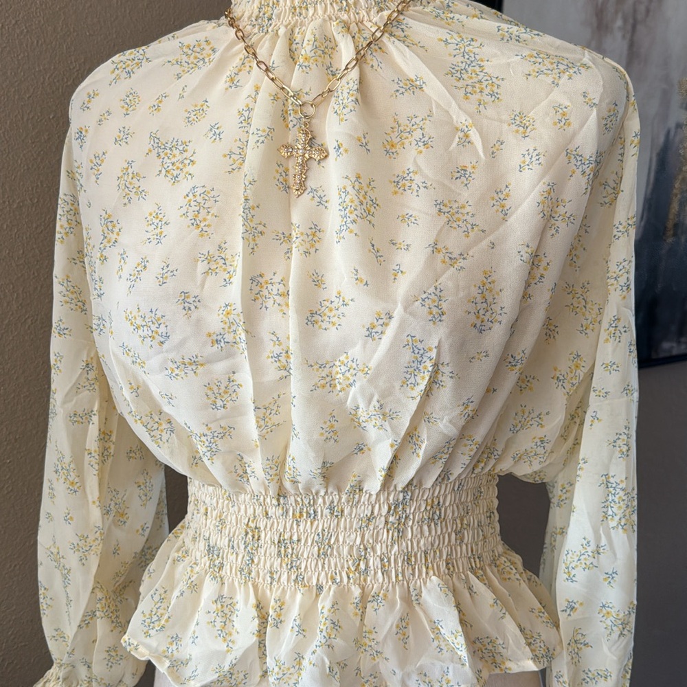Floral print long sleeve mock neck top romantic style - Picture 10 of 12